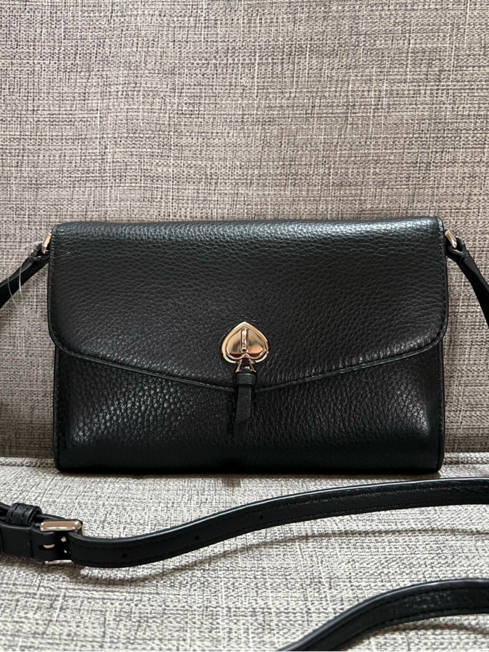 Kate Spade Marti Genuine Pebble Leather Wallet Multi Pocket Crossbody Black Bag